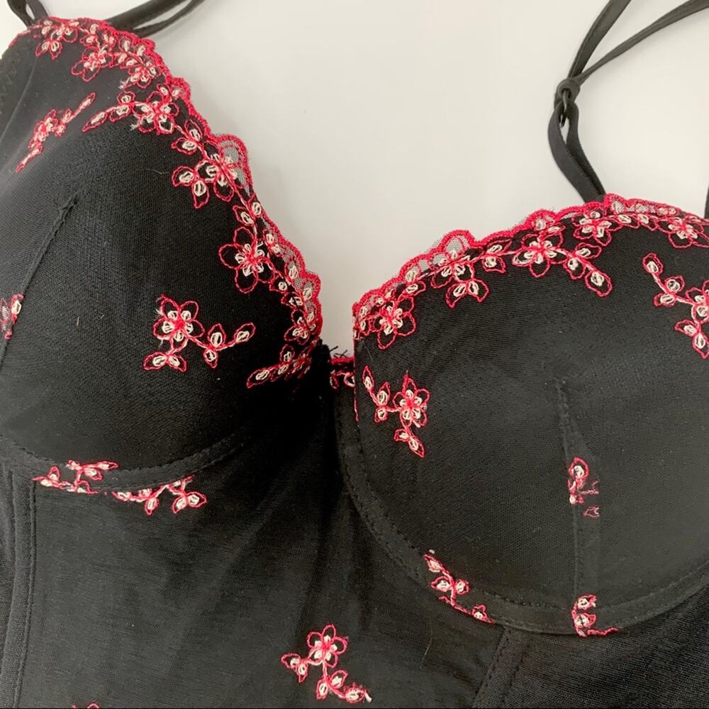 BLUSH Black Pink Floral Embroidered Bustier M - Picture 6 of 11